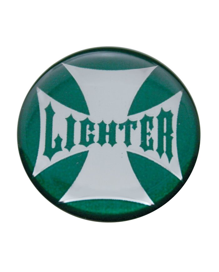 (BULK) ALUMINUM GLOSSY MALTESE CROSS "LIGHTER" STICKER - GREEN (BULK) ALUMINUM GLOSSY MALTESE CROSS "LIGHTER" STICKER - GREEN