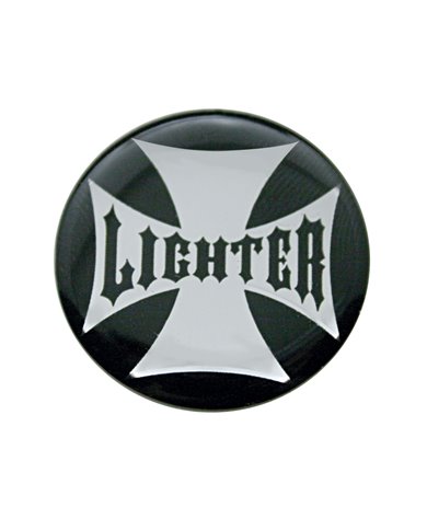 (BULK) ALUMINUM GLOSSY MALTESE CROSS "LIGHTER" STICKER - BLACK (BULK) ALUMINUM GLOSSY MALTESE CROSS "LIGHTER" STICKER - BLACK