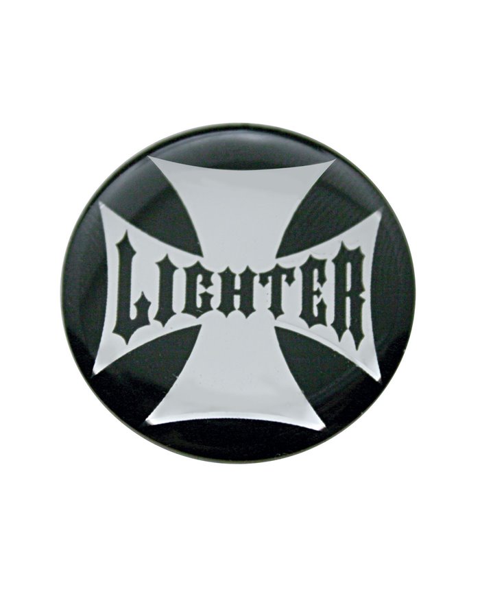 (BULK) ALUMINUM GLOSSY MALTESE CROSS "LIGHTER" STICKER - BLACK (BULK) ALUMINUM GLOSSY MALTESE CROSS "LIGHTER" STICKER - BLACK