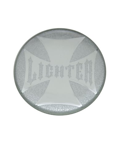 (BULK) ALUMINUM GLOSSY MALTESE CROSS "LIGHTER" STICKER - SILVER (BULK) ALUMINUM GLOSSY MALTESE CROSS "LIGHTER" STICKER - SILVER
