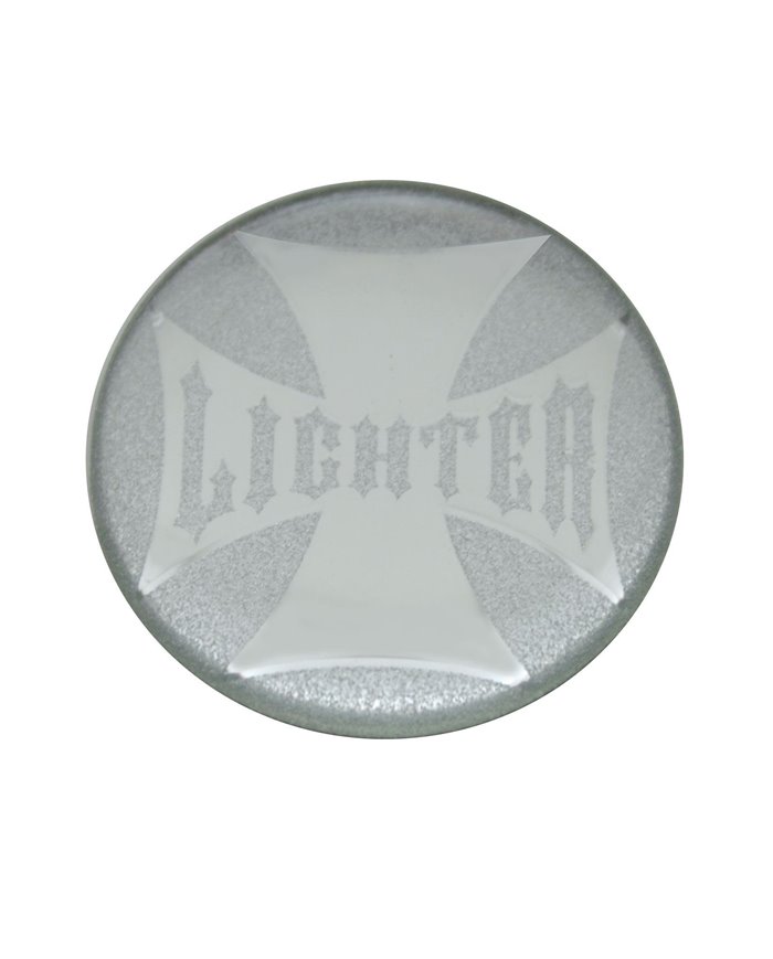 (BULK) ALUMINUM GLOSSY MALTESE CROSS "LIGHTER" STICKER - SILVER