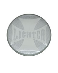 (BULK) ALUMINUM GLOSSY MALTESE CROSS "LIGHTER" STICKER - SILVER