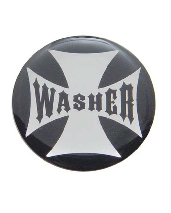 (BULK) GLOSSY MALTESE CROSS "WASHER" STICKER - BLACK