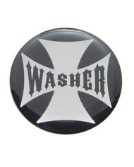 (BULK) GLOSSY MALTESE CROSS "WASHER" STICKER - BLACK