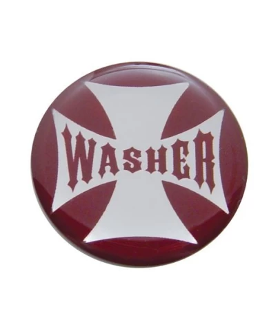 (BULK) GLOSSY MALTESE CROSS "WASHER" STICKER - RED (BULK) GLOSSY MALTESE CROSS "WASHER" STICKER - RED