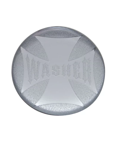 (BULK) GLOSSY MALTESE CROSS "WASHER" STICKER - SILVER (BULK) GLOSSY MALTESE CROSS "WASHER" STICKER - SILVER