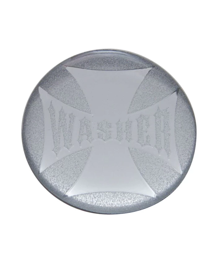 (BULK) GLOSSY MALTESE CROSS "WASHER" STICKER - SILVER