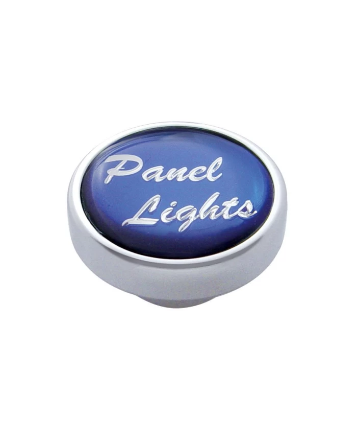 (CARD) CHROME DASH KNOB W/ GLOSSY "PANEL LIGHTS" STICKER - BLUE