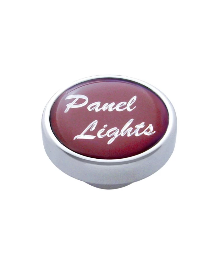 (CARD) CHROME DASH KNOB W/ GLOSSY "PANEL LIGHTS" STICKER - RED