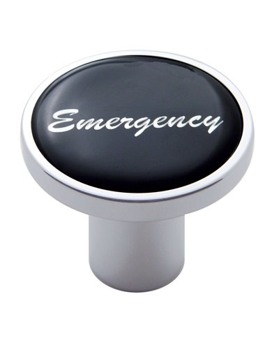 (CARD) CHROME AIR VALVE KNOB W/ GLOSSY "EMERGENCY" STICKER - BLACK (CARD) CHROME AIR VALVE KNOB W/ GLOSSY "EMERGENCY" STICKER - BLACK