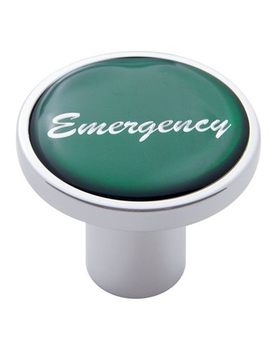 (CARD) CHROME AIR VALVE KNOB W/ GLOSSY "EMERGENCY" STICKER - GREEN (CARD) CHROME AIR VALVE KNOB W/ GLOSSY "EMERGENCY" STICKER - GREEN