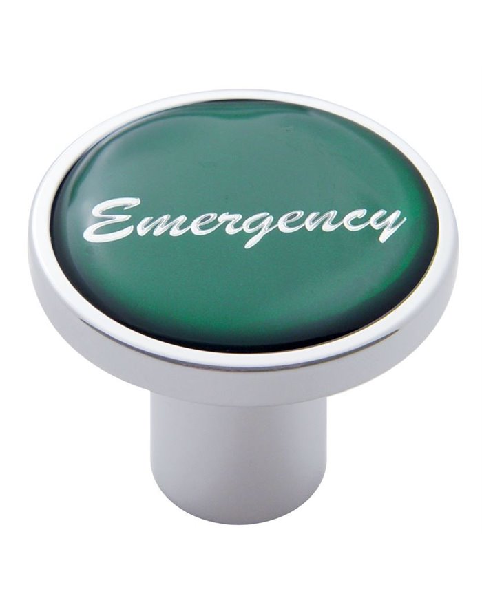 (CARD) CHROME AIR VALVE KNOB W/ GLOSSY "EMERGENCY" STICKER - GREEN