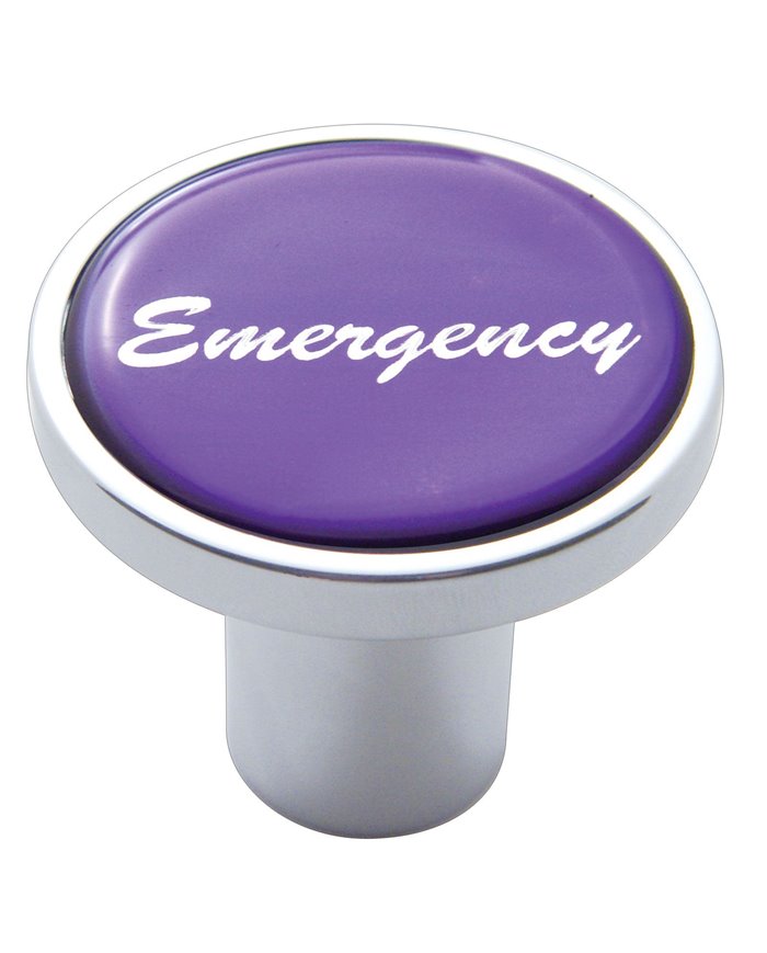 (CARD) CHROME AIR VALVE KNOB W/ GLOSSY "EMERGENCY" STICKER - PURPLE