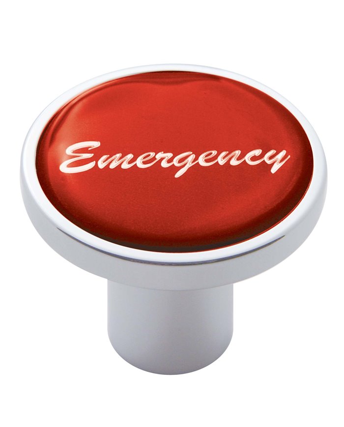 (CARD) CHROME AIR VALVE KNOB W/ GLOSSY "EMERGENCY" STICKER - RED
