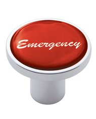 (CARD) CHROME AIR VALVE KNOB W/ GLOSSY "EMERGENCY" STICKER - RED