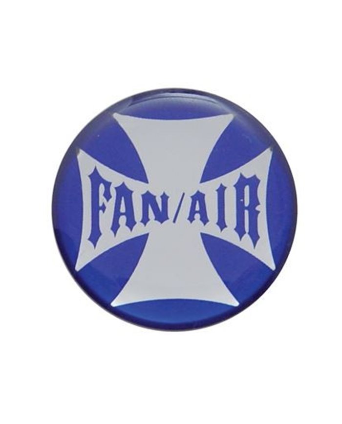(BULK) GLOSSY MALTESE CROSS "FAN/AIR" STICKER - BLUE (BULK) GLOSSY MALTESE CROSS "FAN/AIR" STICKER - BLUE