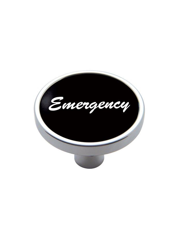 (CARD) CHROME SHORT PIN MOUNT AIR VALVE KNOB W/ ALUMINUM "EMERGENCY" STICKER - BLACK