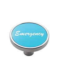 (CARD) CHROME SHORT PIN MOUNT AIR VALVE KNOB W/ ALUMINUM "EMERGENCY" STICKER - BLUE