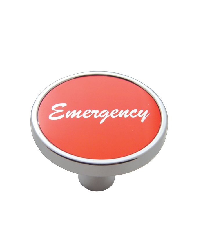 (CARD) CHROME SHORT PIN MOUNT AIR VALVE KNOB W/ ALUMINUM "EMERGENCY" STICKER - RED