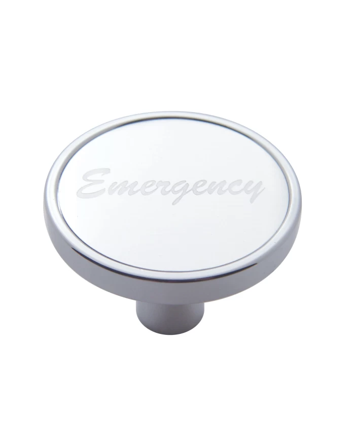 (CARD) CHROME SHORT PIN MOUNT AIR VALVE KNOB W/ ALUMINUM "EMERGENCY" STICKER - SILVER