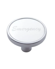 (CARD) CHROME SHORT PIN MOUNT AIR VALVE KNOB W/ ALUMINUM "EMERGENCY" STICKER - SILVER