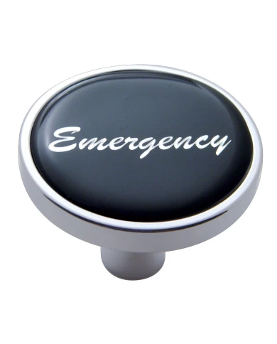 (CARD) CHROME SHORT PIN MOUNT AIR VALVE KNOB W/ GLOSSY "EMERGENCY" STICKER - BLACK (CARD) CHROME SHORT PIN MOUNT AIR VALVE KNOB W/ GLOSSY "EMERGENCY" STICKER - BLACK