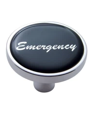 (CARD) CHROME SHORT PIN MOUNT AIR VALVE KNOB W/ GLOSSY "EMERGENCY" STICKER - BLACK