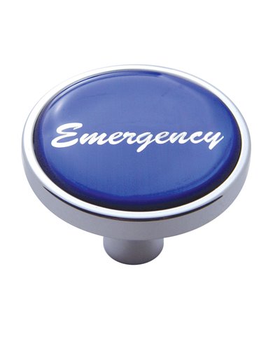 (CARD) CHROME SHORT PIN MOUNT AIR VALVE KNOB W/ GLOSSY "EMERGENCY" STICKER - BLUE (CARD) CHROME SHORT PIN MOUNT AIR VALVE KNOB W/ GLOSSY "EMERGENCY" STICKER - BLUE