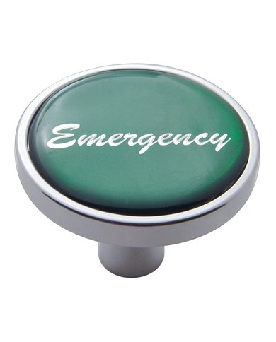 (CARD) CHROME SHORT PIN MOUNT AIR VALVE KNOB W/ GLOSSY "EMERGENCY" STICKER - GREEN (CARD) CHROME SHORT PIN MOUNT AIR VALVE KNOB W/ GLOSSY "EMERGENCY" STICKER - GREEN