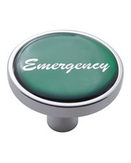 (CARD) CHROME SHORT PIN MOUNT AIR VALVE KNOB W/ GLOSSY "EMERGENCY" STICKER - GREEN