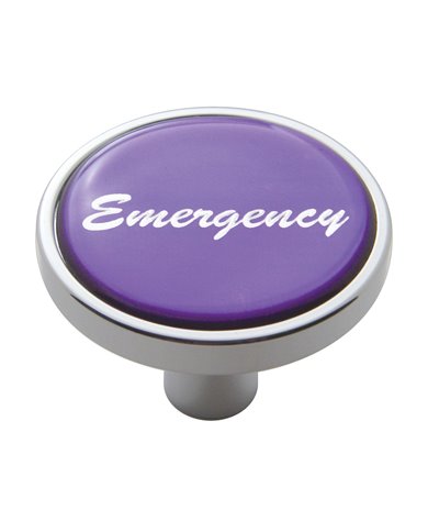 (CARD) CHROME SHORT PIN MOUNT AIR VALVE KNOB W/ GLOSSY "EMERGENCY" STICKER - PURPLE (CARD) CHROME SHORT PIN MOUNT AIR VALVE KNOB W/ GLOSSY "EMERGENCY" STICKER - PURPLE