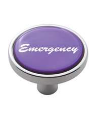 (CARD) CHROME SHORT PIN MOUNT AIR VALVE KNOB W/ GLOSSY "EMERGENCY" STICKER - PURPLE