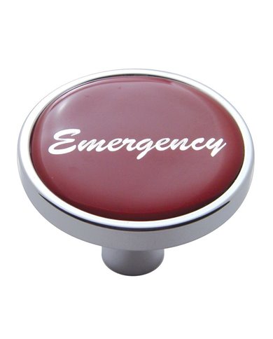 (CARD) CHROME SHORT PIN MOUNT AIR VALVE KNOB W/ GLOSSY "EMERGENCY" STICKER - RED (CARD) CHROME SHORT PIN MOUNT AIR VALVE KNOB W/ GLOSSY "EMERGENCY" STICKER - RED