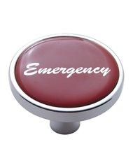 (CARD) CHROME SHORT PIN MOUNT AIR VALVE KNOB W/ GLOSSY "EMERGENCY" STICKER - RED