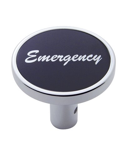 (CARD) CHROME LONG PIN MOUNT AIR VALVE KNOB W/ ALUMINUM "EMERGENCY" STICKER - BLACK (CARD) CHROME LONG PIN MOUNT AIR VALVE KNOB W/ ALUMINUM "EMERGENCY" STICKER - BLACK