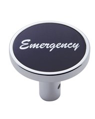 (CARD) CHROME LONG PIN MOUNT AIR VALVE KNOB W/ ALUMINUM "EMERGENCY" STICKER - BLACK (CARD) CHROME LONG PIN MOUNT AIR VALVE KNOB W/ ALUMINUM "EMERGENCY" STICKER - BLACK