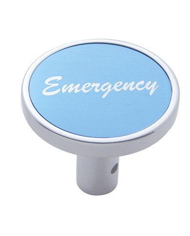 (CARD) CHROME LONG PIN MOUNT AIR VALVE KNOB W/ ALUMINUM "EMERGENCY" STICKER - BLUE (CARD) CHROME LONG PIN MOUNT AIR VALVE KNOB W/ ALUMINUM "EMERGENCY" STICKER - BLUE