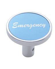 (CARD) CHROME LONG PIN MOUNT AIR VALVE KNOB W/ ALUMINUM "EMERGENCY" STICKER - BLUE (CARD) CHROME LONG PIN MOUNT AIR VALVE KNOB W/ ALUMINUM "EMERGENCY" STICKER - BLUE