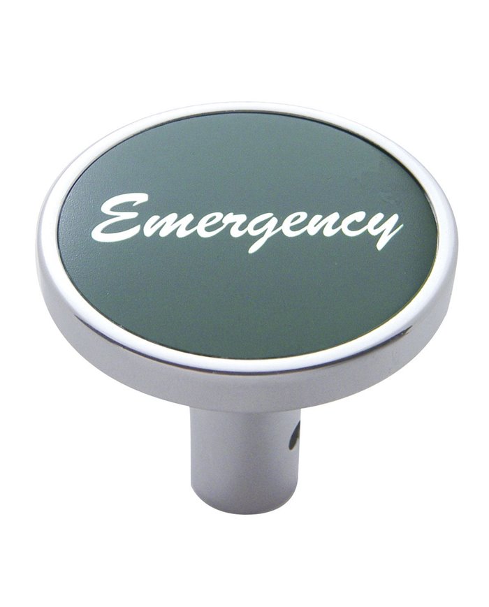 (CARD) CHROME LONG PIN MOUNT AIR VALVE KNOB W/ ALUMINUM "EMERGENCY" STICKER - GREEN