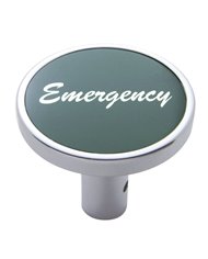 (CARD) CHROME LONG PIN MOUNT AIR VALVE KNOB W/ ALUMINUM "EMERGENCY" STICKER - GREEN (CARD) CHROME LONG PIN MOUNT AIR VALVE KNOB W/ ALUMINUM "EMERGENCY" STICKER - GREEN