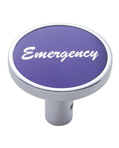 (CARD) CHROME LONG PIN MOUNT AIR VALVE KNOB W/ ALUMINUM "EMERGENCY" STICKER - PURPLE (CARD) CHROME LONG PIN MOUNT AIR VALVE KNOB W/ ALUMINUM "EMERGENCY" STICKER - PURPLE