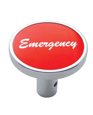 (CARD) CHROME LONG PIN MOUNT AIR VALVE KNOB W/ ALUMINUM "EMERGENCY" STICKER - RED (CARD) CHROME LONG PIN MOUNT AIR VALVE KNOB W/ ALUMINUM "EMERGENCY" STICKER - RED