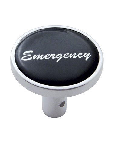 (CARD) CHROME LONG PIN MOUNT AIR VALVE KNOB W/ GLOSSY "EMERGENCY" STICKER - BLACK (CARD) CHROME LONG PIN MOUNT AIR VALVE KNOB W/ GLOSSY "EMERGENCY" STICKER - BLACK