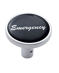 (CARD) CHROME LONG PIN MOUNT AIR VALVE KNOB W/ GLOSSY "EMERGENCY" STICKER - BLACK
