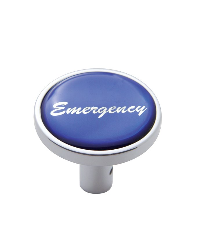 (CARD) CHROME LONG PIN MOUNT AIR VALVE KNOB W/ GLOSSY "EMERGENCY" STICKER - BLUE