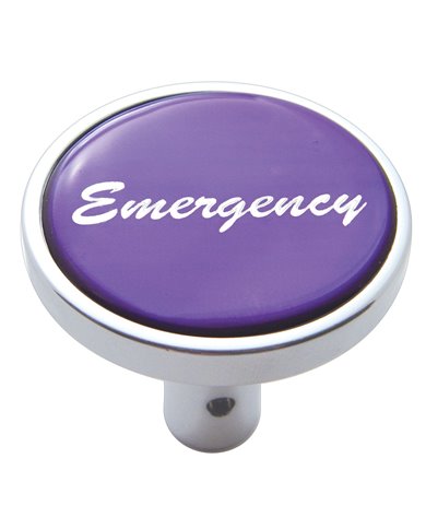 (CARD) CHROME LONG PIN MOUNT AIR VALVE KNOB W/ GLOSSY "EMERGENCY" STICKER - PURPLE (CARD) CHROME LONG PIN MOUNT AIR VALVE KNOB W/ GLOSSY "EMERGENCY" STICKER - PURPLE
