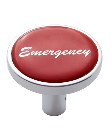 (CARD) CHROME LONG PIN MOUNT AIR VALVE KNOB W/ GLOSSY "EMERGENCY" STICKER - RED (CARD) CHROME LONG PIN MOUNT AIR VALVE KNOB W/ GLOSSY "EMERGENCY" STICKER - RED