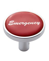(CARD) CHROME LONG PIN MOUNT AIR VALVE KNOB W/ GLOSSY "EMERGENCY" STICKER - RED