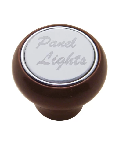 (CARD) WOOD DELUXE DASH KNOB W/ STAINLESS STEEL "PANEL LIGHTS" PLAQUE (CARD) WOOD DELUXE DASH KNOB W/ STAINLESS STEEL "PANEL LIGHTS" PLAQUE