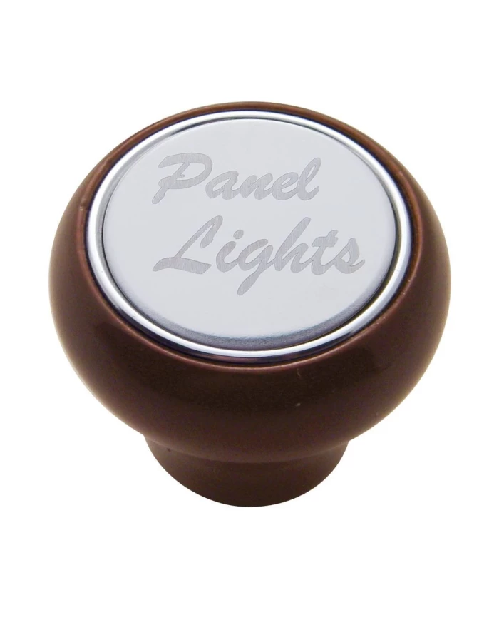 (CARD) WOOD DELUXE DASH KNOB W/ STAINLESS STEEL "PANEL LIGHTS" PLAQUE